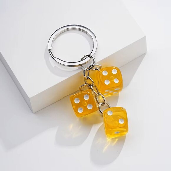 Orange Lucky Dice Keychain with 3 Dice Charms Fun Novelty Gift for Gamers & Cars - Picture 2 of 2